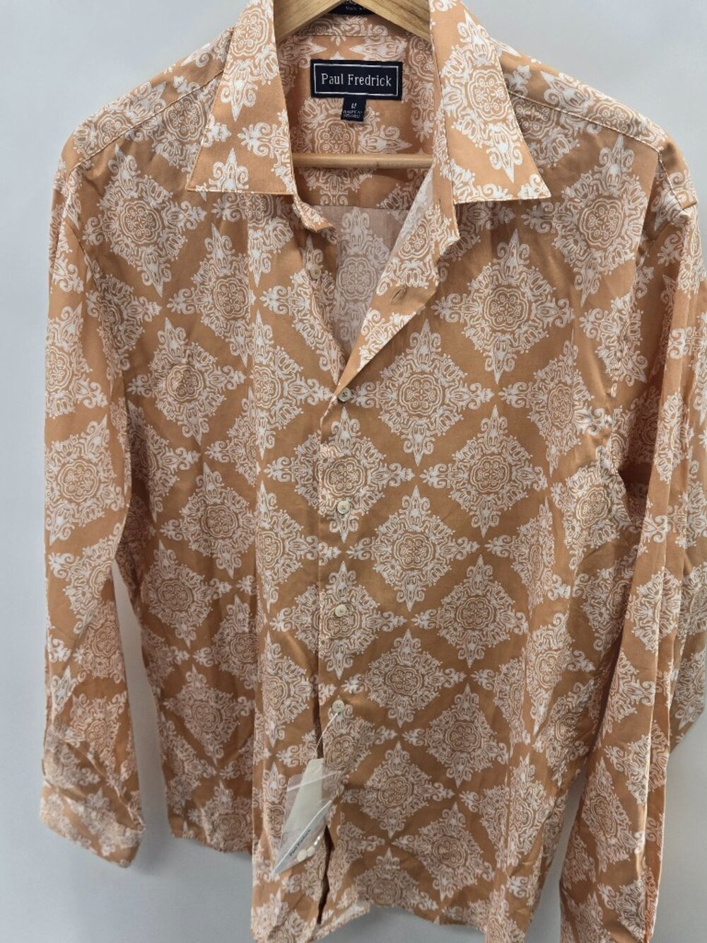 Paul Fredrick Peach White Mens Paisley Damask Button Down Shirt Size Medium